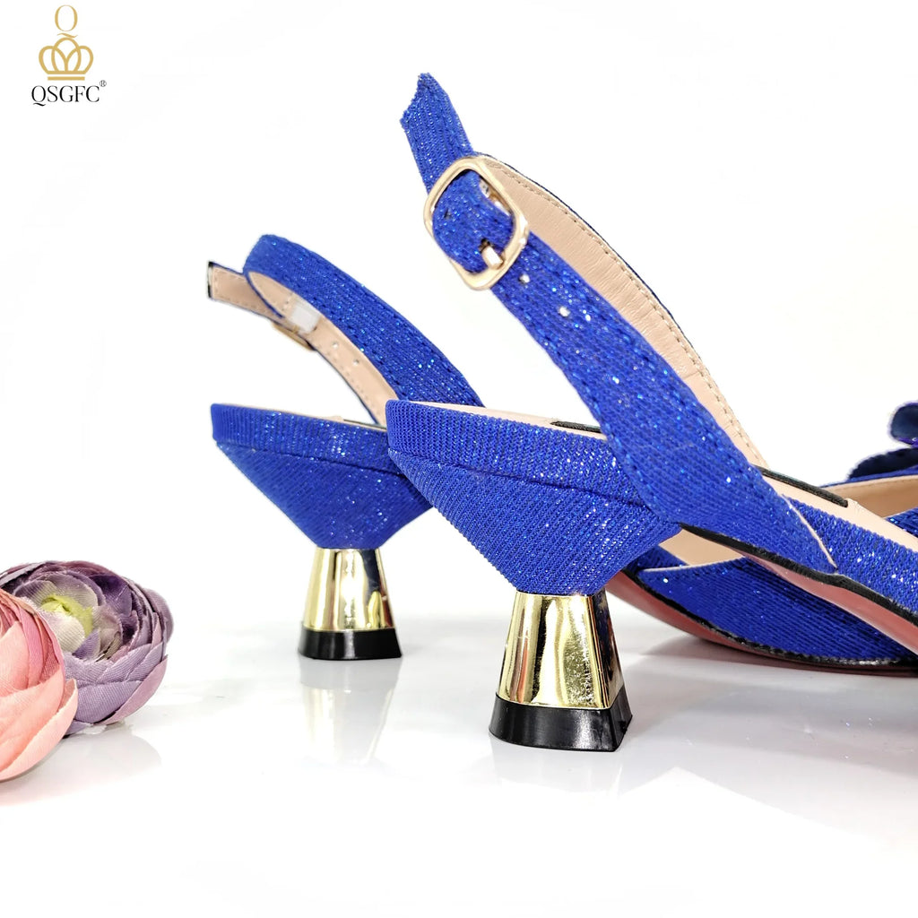 Royal Blue Classy Bowknot Pointed Toe Women's Shoes High Heel Elegant Sandals