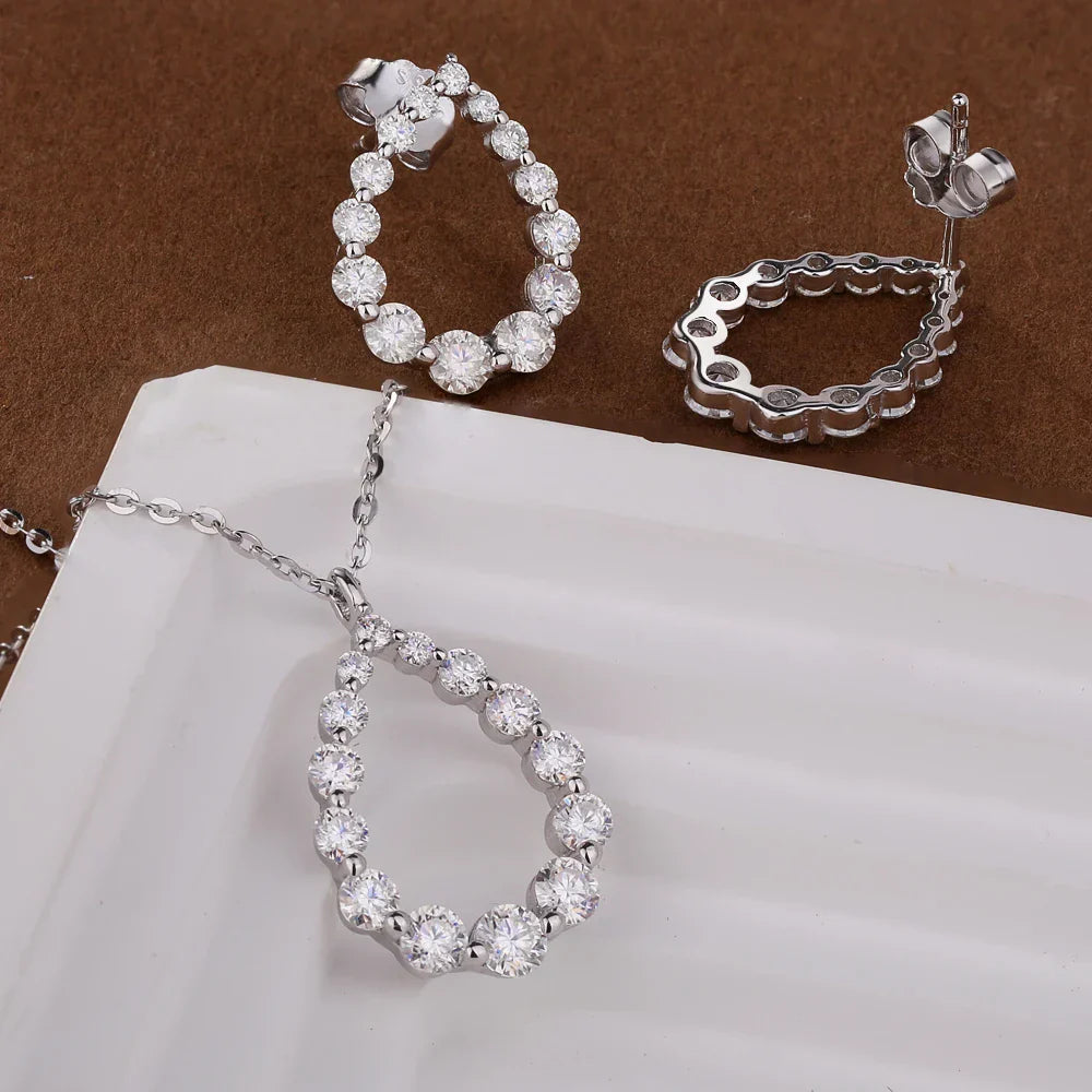 Hollow Waterdrop Full Moissanite Diamond Pendant Necklace For Women S925 Silver Plated 18k Gold Teardrop Neckchain Fine Jewelry