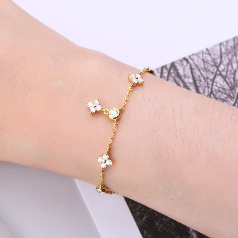 Moissanite Necklace Bracelet Earring 925 Sterling Silver Four Leaf Flower Pendant Moissanites Jewelry Set For Wedding Gift