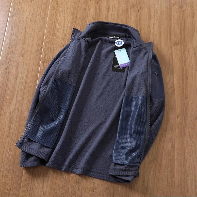 Outdoor Lightweight Fleece Sweatshirt Jacket Men's Zipper Closure Stand Collar Technical Fabric Comfortable Youth Fashion