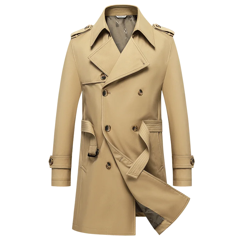 2024 Autumn New Men's Medium to Long Fashion Windbreaker Coat High Quality Double breasted British style Coat Series Belt Coat