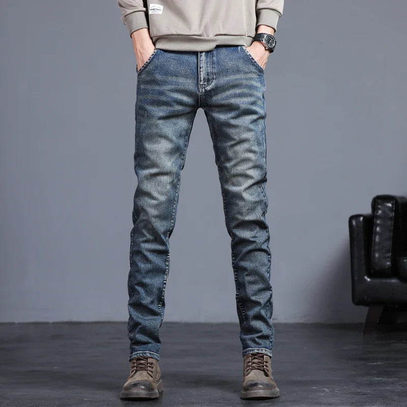 2026 Spring New Jeans Men's Slim Fit Straight Pants ClassicTrendy Retro Casual Long Pants Men's Korean Version Trousers