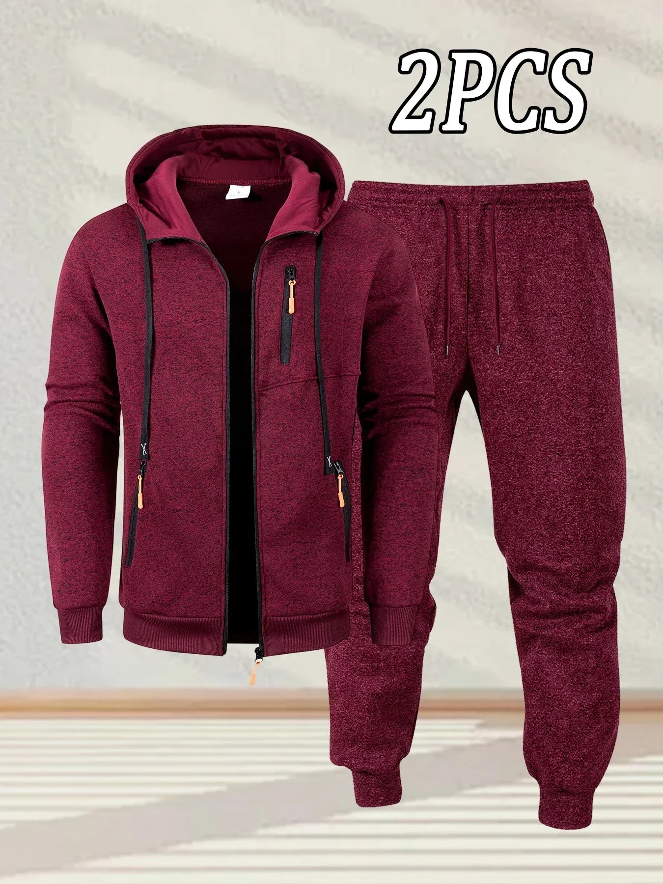 New Men's Casual Sportswear Autumn Solid Color Daily Sweatshirts Sweatpants Jogging Tracksuit Zipper Hooded Jacket and Pants Set