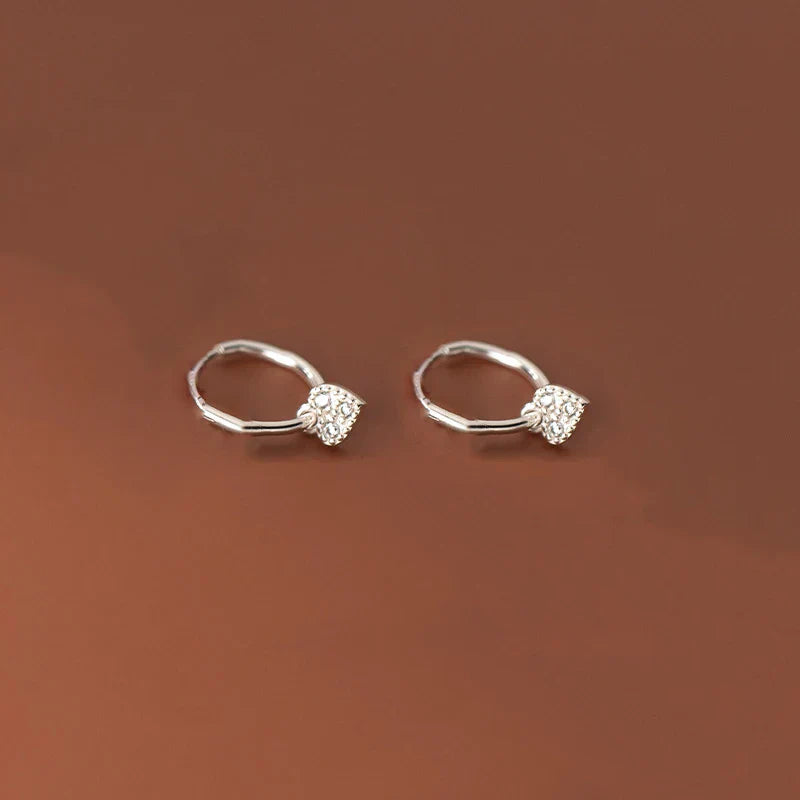 925 Sterling Silver INS Minimalism Sweet Love Heart CZ Zircon Hoop Earrings For Women Girl Small Ear Buckle Jewelry Gift