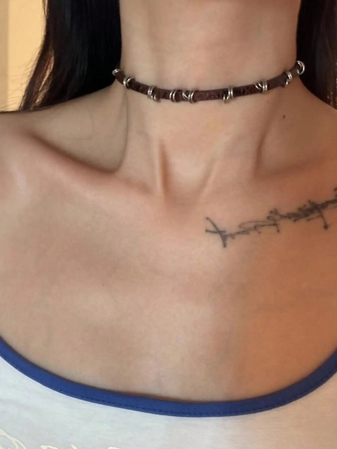 1PC Hip Hop Punk Style Y2k Hot Girl Cracked Leather Collar, Women's Collarbone Chain Necklace, Party Jewellery