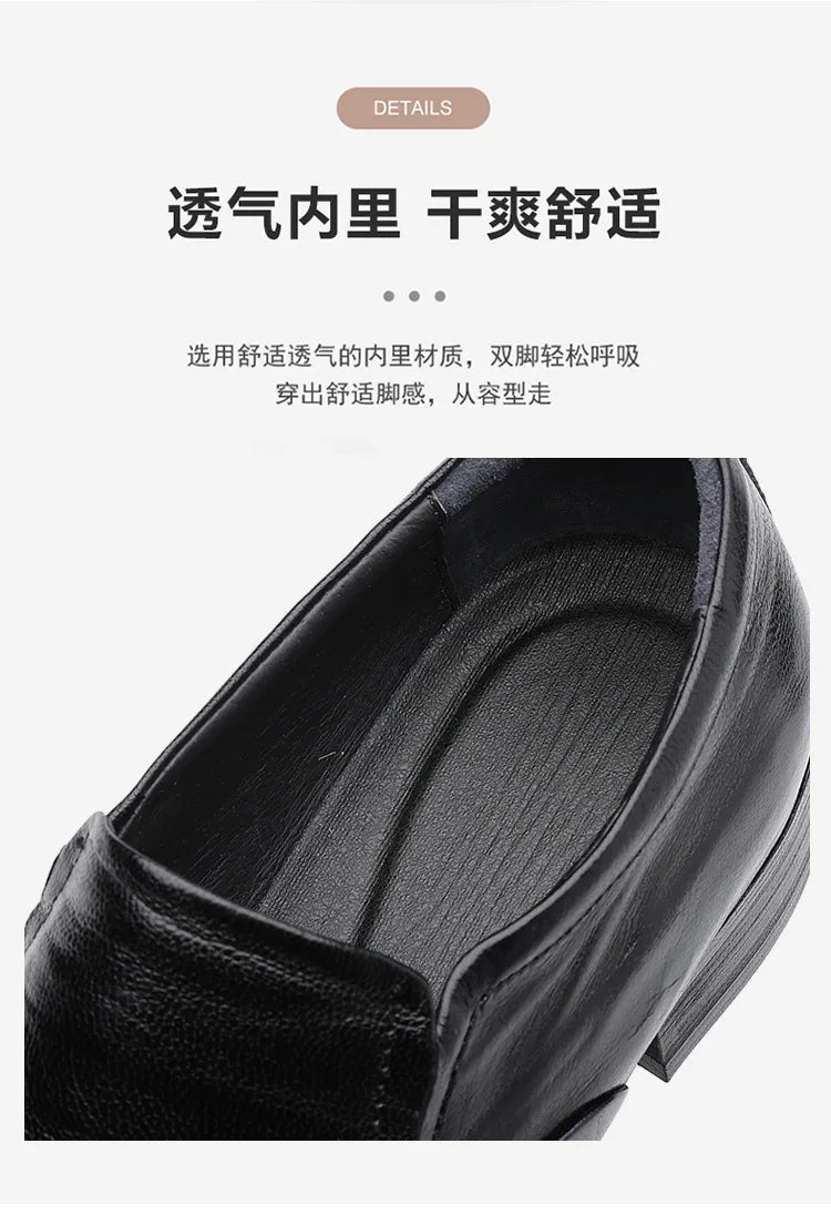2026 New Low-heeled Business Shoes for Men Black Spring Summer Leather Shoes Male Fashion Casual Dress Shoe Man
