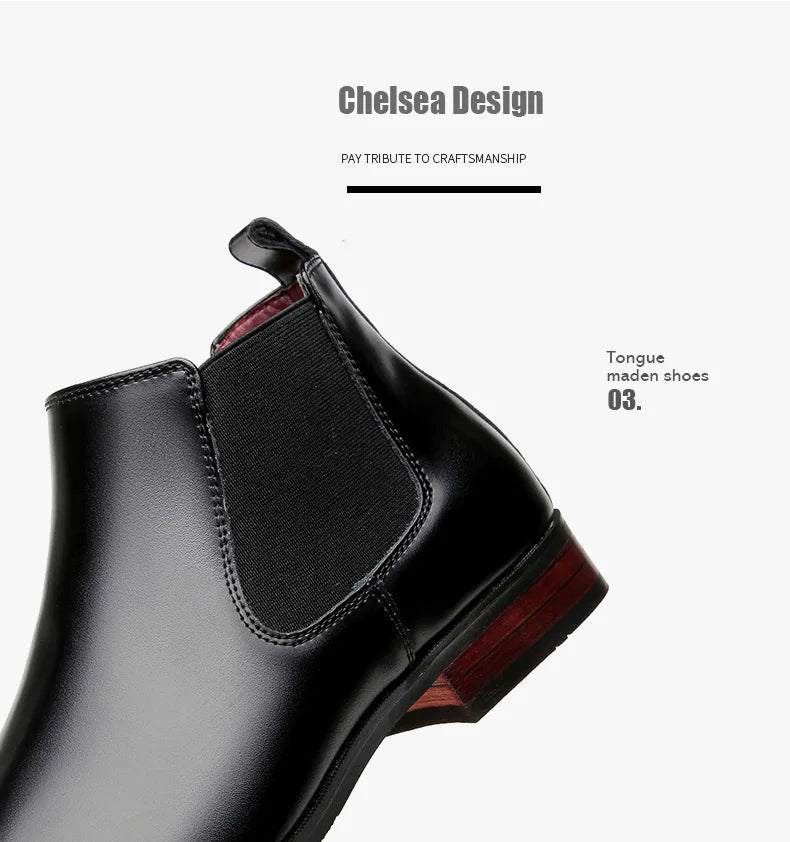 Elegant Simple Men Leather Boots Long Tip Square Toe British Chelsea Boots for Men Formal Business Luxury Shoes Spring Winter