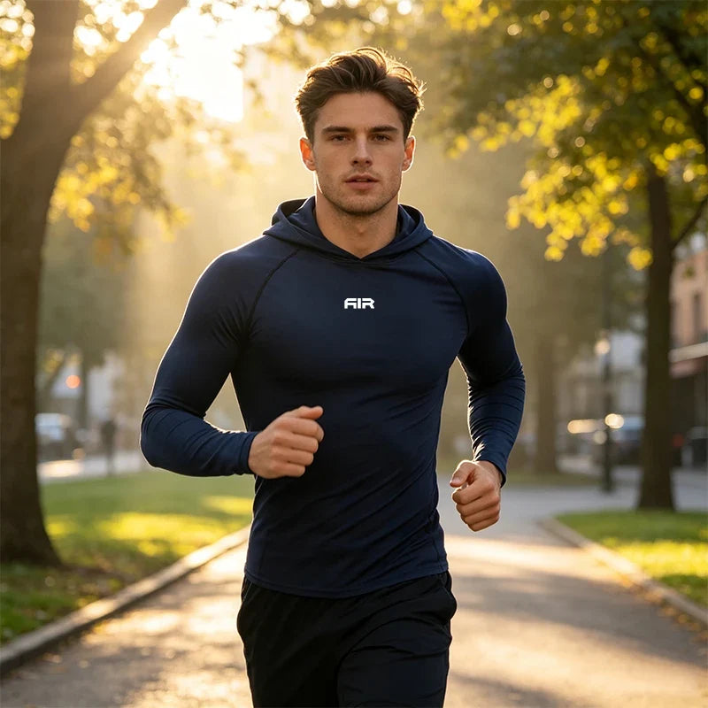 Men's Compression Hooded Long Sleeve Shirt Quick Dry Breathable Sports T-Shirt for Gym Running Workout Fitness Athletic