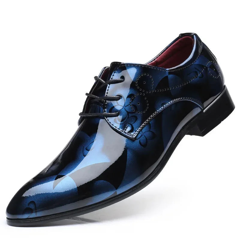 Men's Formal Leather Shoes with Floral Pattern – Business Dress, EU Size 40–48