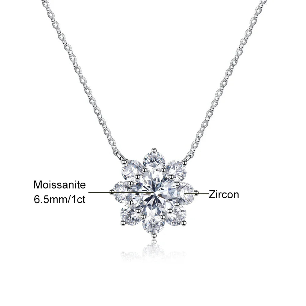 1.73CT D Color Full Moissanite Pendant Necklace for Women Certified 925 Sterling Silver Sunflower Necklace Party Wedding Jewelry