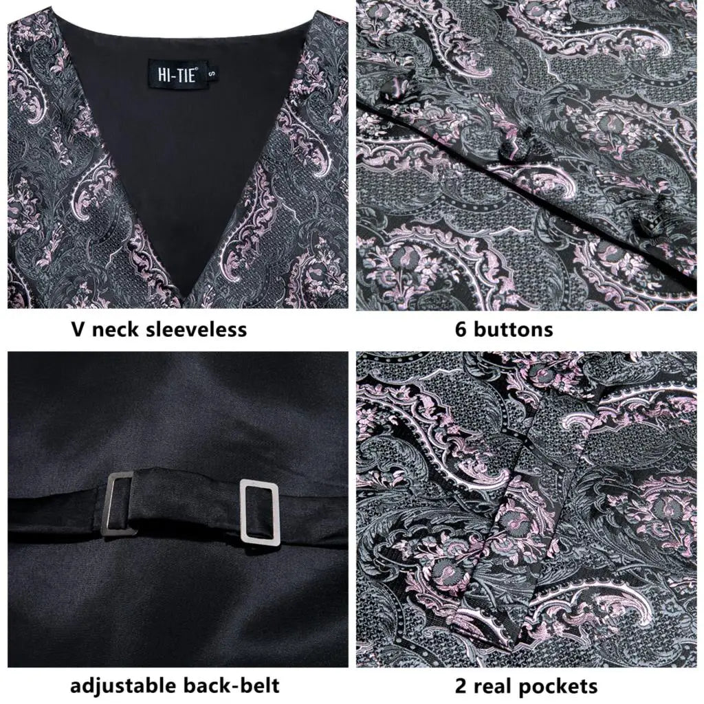 Fashion Silk Vest For Men Classic Gold Champane Yellow Waistcoat Jacket Tie Hankerchief Cufflinks Sets Dress Suit Wedding Hi-Tie