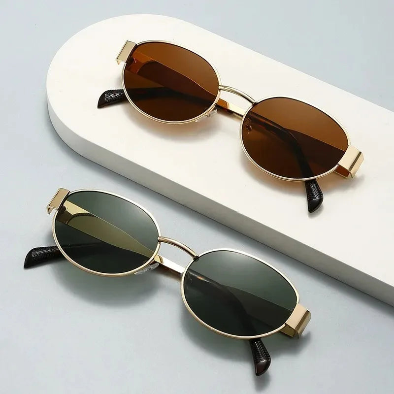 2026 Trendy Oval Sunglasses for Women Luxury Brand Designer Metal Frame Sun Glasses Ladies Classic Vintage Round Shades Unisex