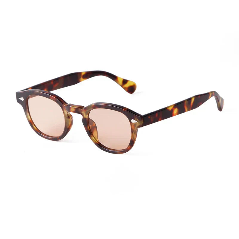 Vintage Tortoise Shell Round Sunglasses Women Men 2026 Brand Design Retro Rivet Yellow Blue Lens Square Sun Glasses Female Male