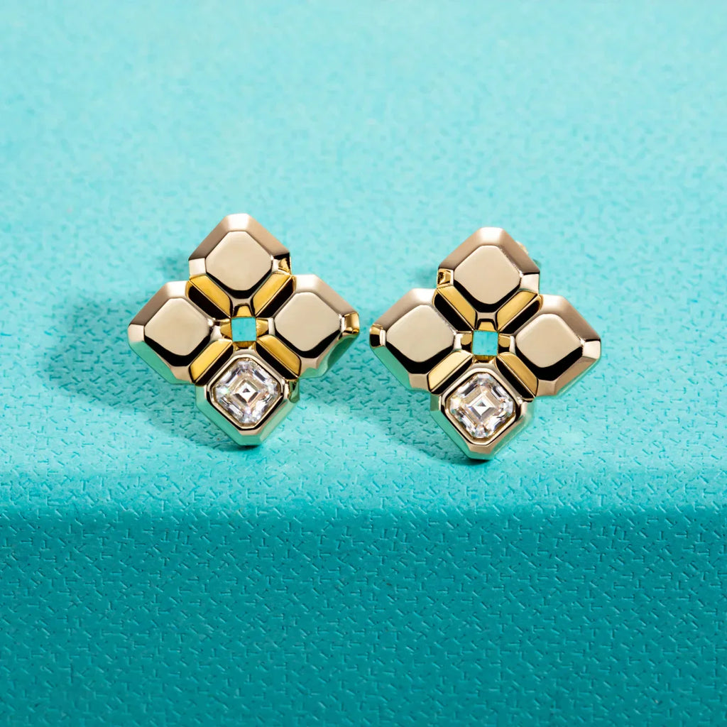 Asscher Cut Moissanite Stud Earrings Yellow Gold Plated Moissanite Earrings For Women Fine Jewelry Wholesale