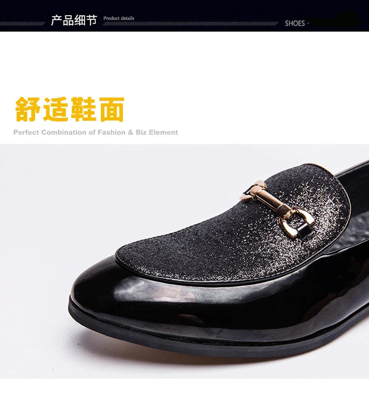 VIPOL Men's pointed suede formal shoes, retro new patchwork loafers mixed with slipper shoes, wedding dress leather shoes