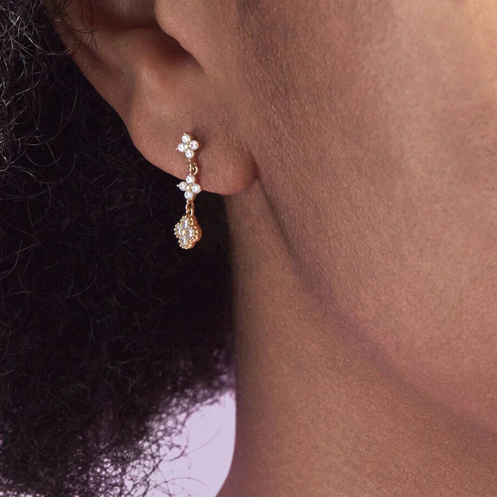 S925 Sterling Silver Petals Stud Earring Microinlaid Colorful Cubic Zirconia Chain Tassel Earrings For Women Dangle Earring