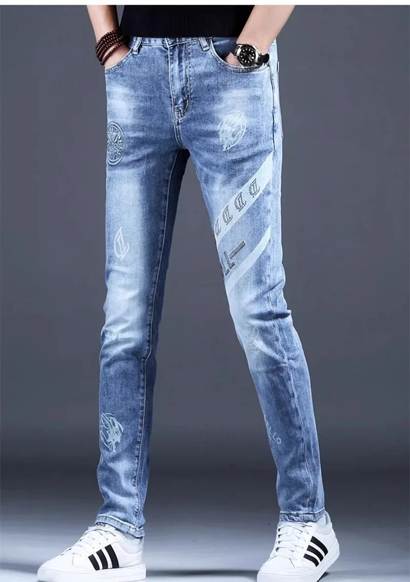 Spring and Autumn New Classic Fashion Elastic Fit Ankle Pants for Men - Casual Slim Fit Retro Sport High-Quality Denim Jeans