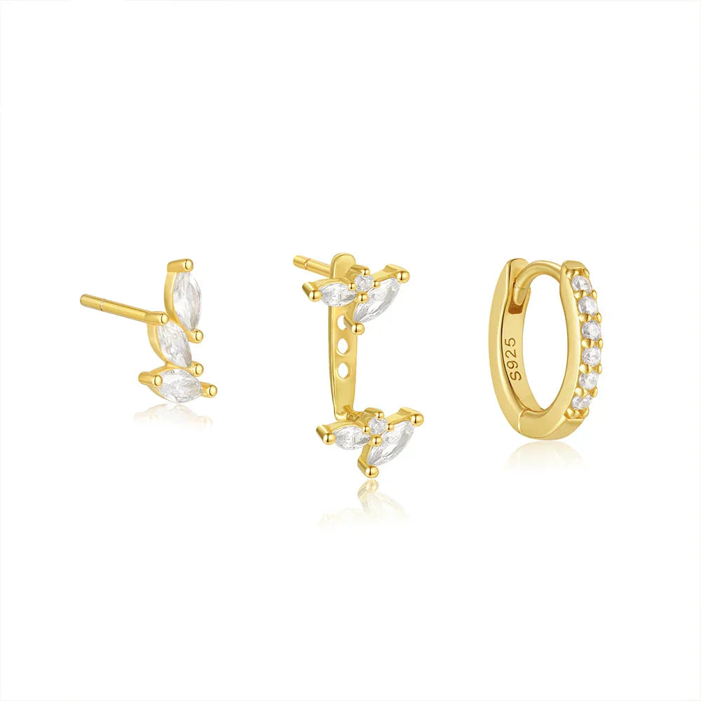 925 Sterling Silver 3PCS Zircon Double Layer Hoop Earrings For Women Minimalism Ins Earrings Fine Jewelry Party Gift