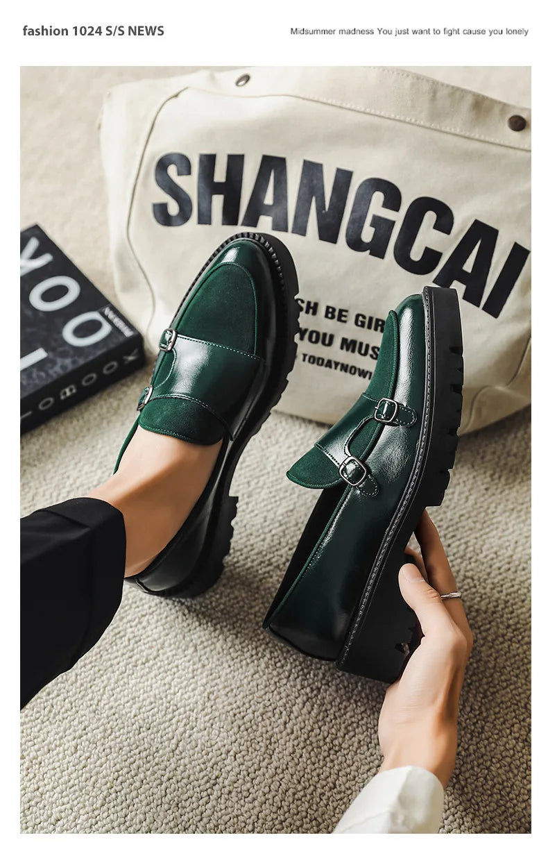New Buckle Designer Big Size Loafers For Man Spring Autumn Business Leather Platform Shoes Male Fashion Casual Elegant Shoes Man