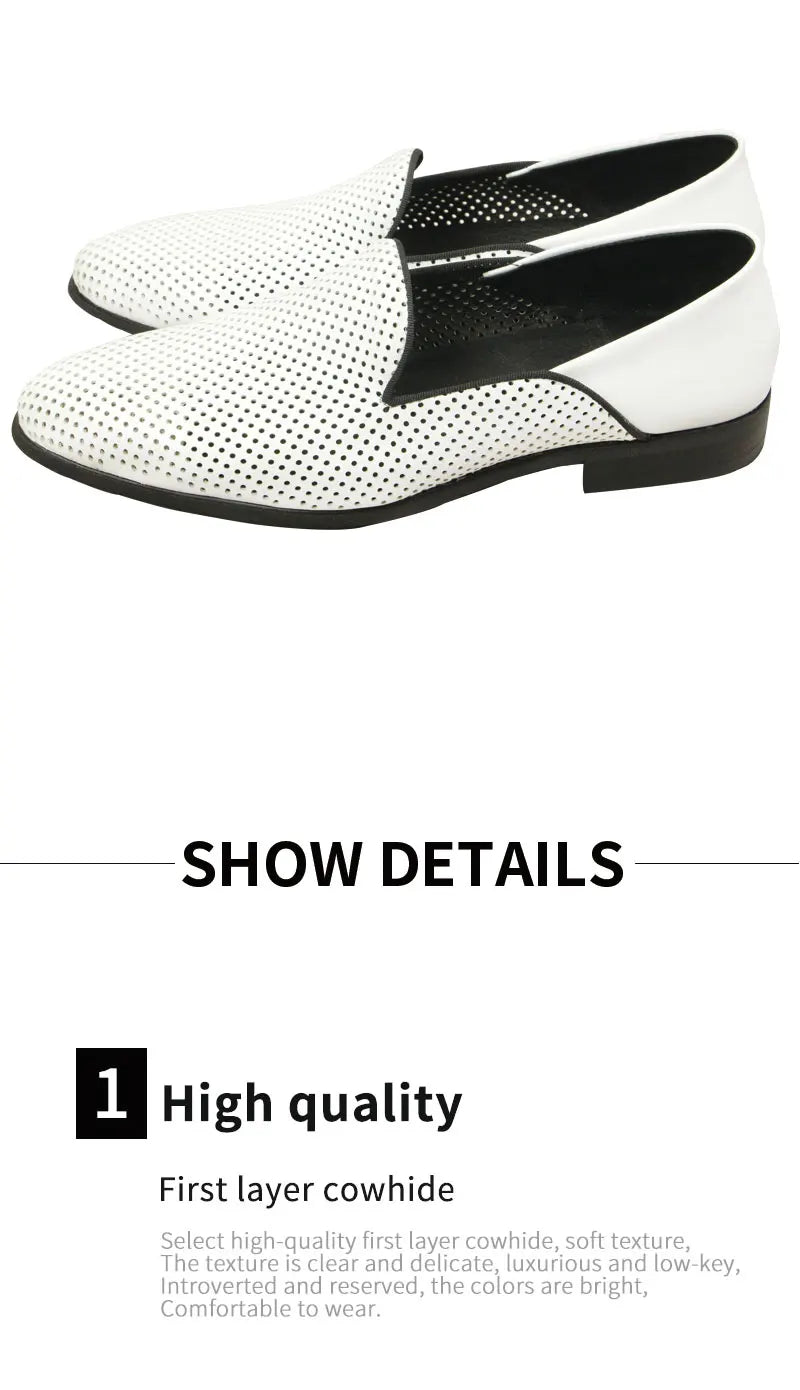 New Loafers White Men's Shoes Summer Casual Shoes for Men Genuine Leather Breathable Hollow Soft Hand Sewing Luxury Fashion Shoe