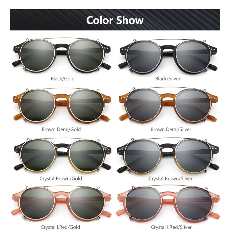 Steampunk Style Glasses (Anti Blue Light Blocking Eyewear) + Clip Lenses（Polarized Sunglasses Clips）for Women Men