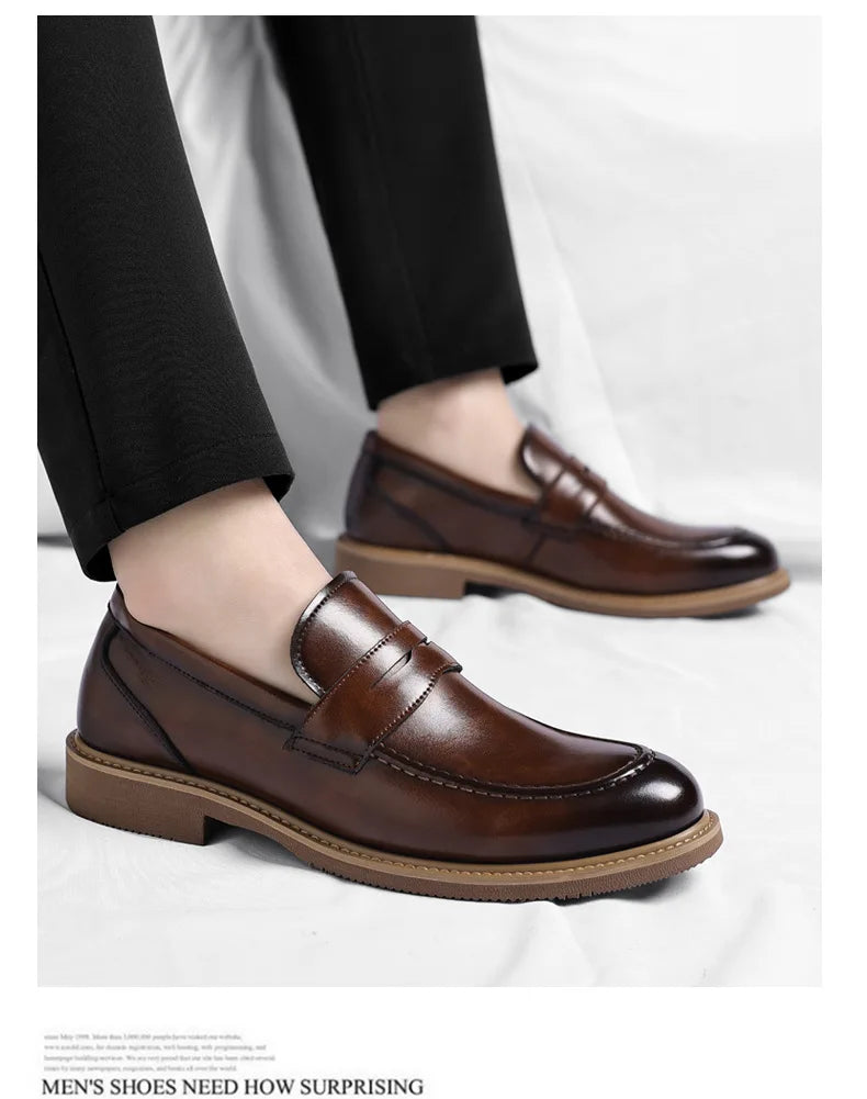 British Style Business Casual Shoes for Man Spring Autumn New Designer Leather Shoes Male Solid Color Men's Dress Elegant Shoe