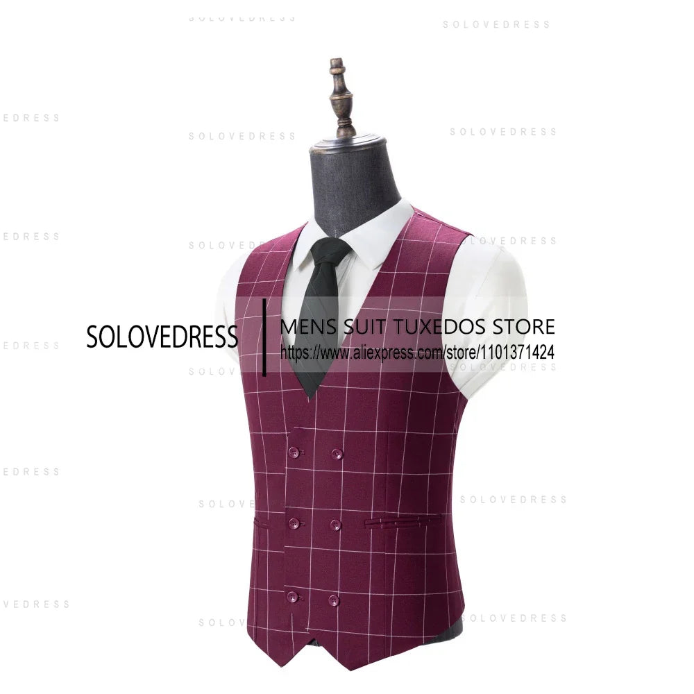 Men's Business Vest Boutique  Plaid Double-breasted Cotton Suit Vest Waistcoat For Wedding Formal Vest Groomsmen Wedding
