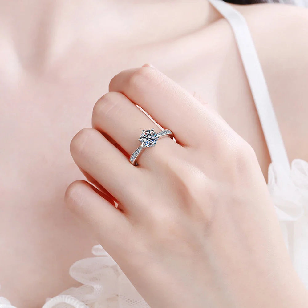 D VVS1 Moissanite Rings for Woman Engagement Wedding Jewely with GRA 925 Sterling Sliver Plated White Gold Diamond Ring