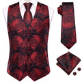 Formal Rose Pattern Paisley Plain Solid Mens Vest Party Wedding Waistcoat Pocket Square Tie  Hankie Suit Set