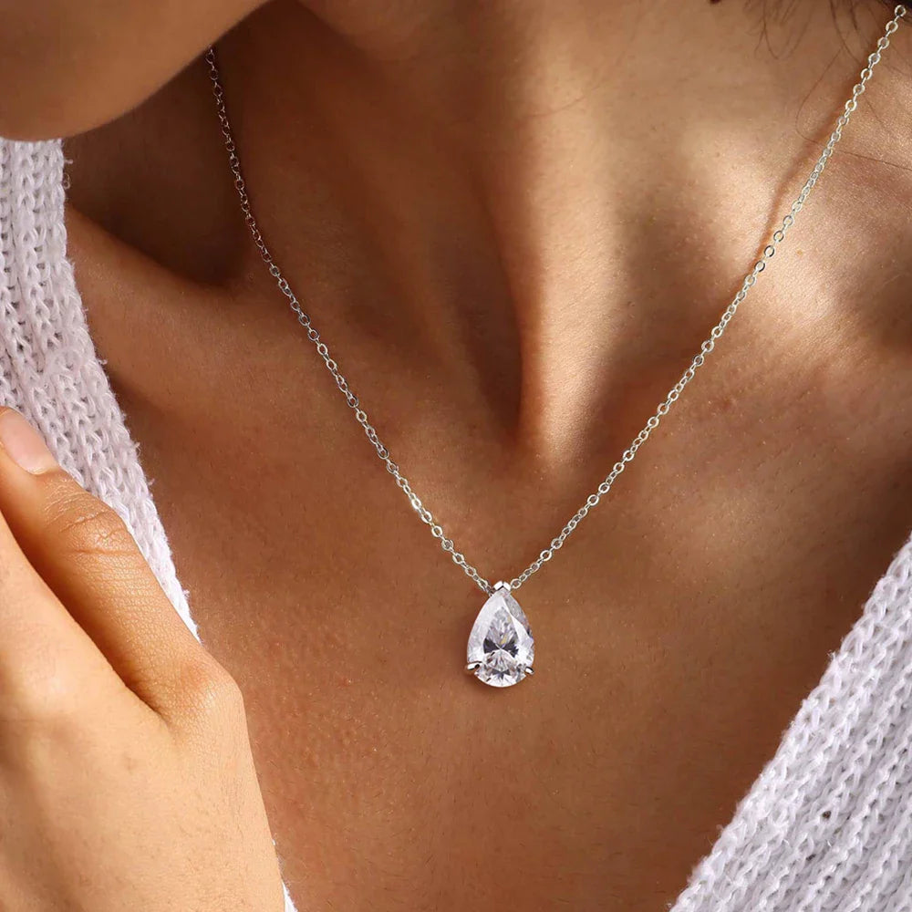 1-4Carat Pear Cut Moissanite Solitaire Pendant Necklace for Women S925 Silver 18K Gold Plated Waterdrop Neck Chain Jewelry Gift