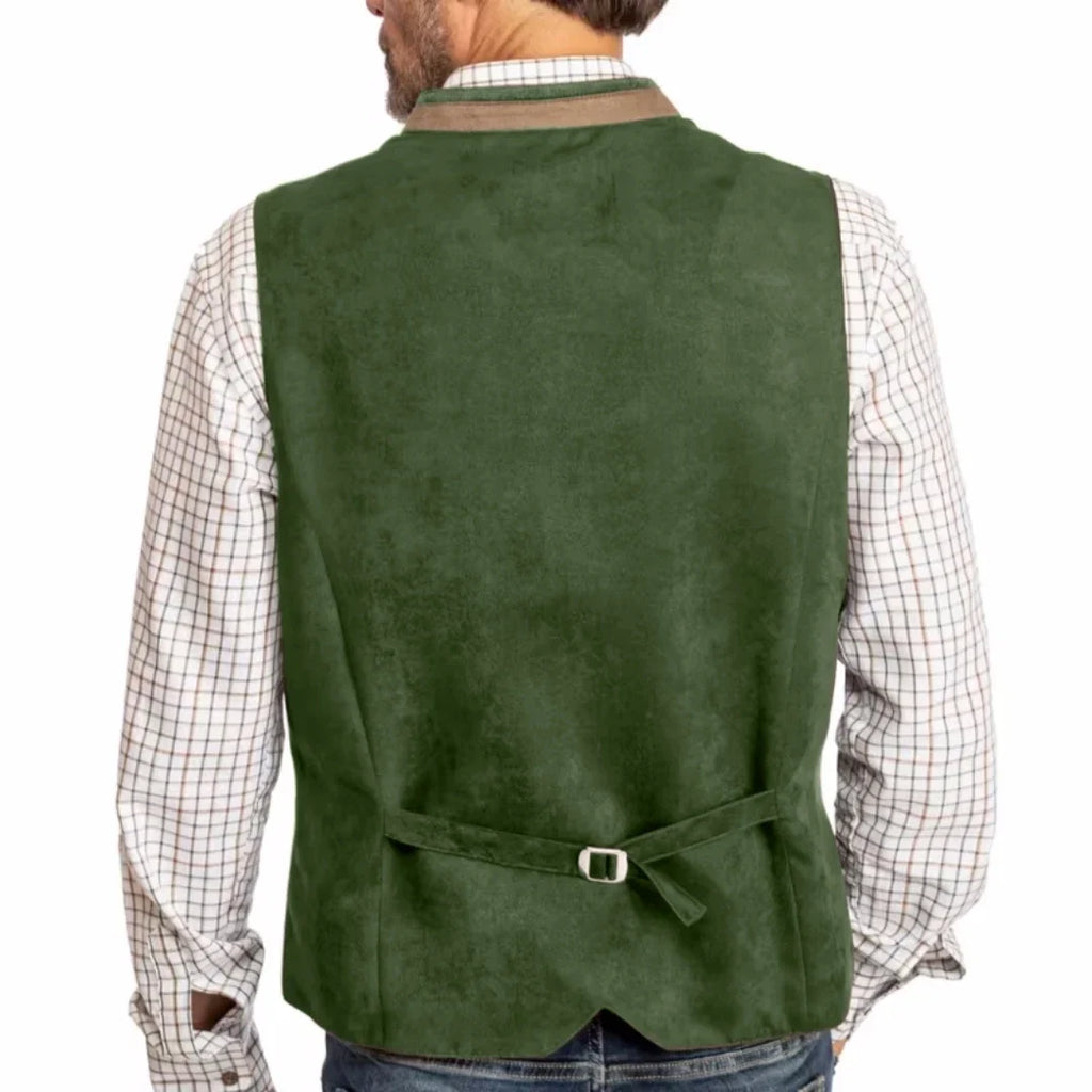 Men Vest Green Suede Velvet With Collar Single Breasted Waistcoat For Wedding Banquet Party Business Work Casual Daily Men Vest