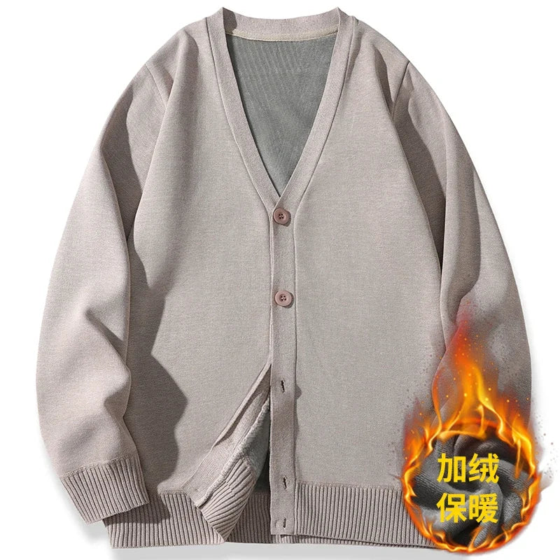 2026 New Men's Casual Long Sleeved Velvet Sweater Cardigan Knitted Jacket Top Autumn and Winter Fashionable Versatile Jacket