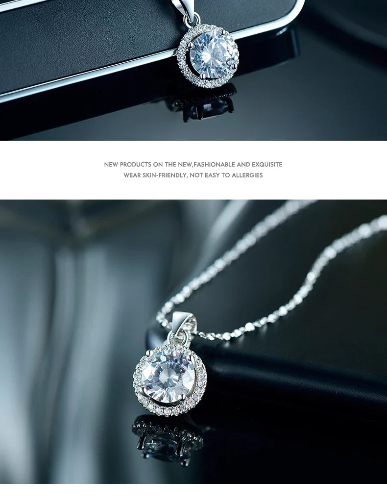 Genuine 925 Sterling Silver Luxury Chain Brand Necklace with 2.0Ct AAAAA Level Zircon Necklaces Gift Jewelry for women