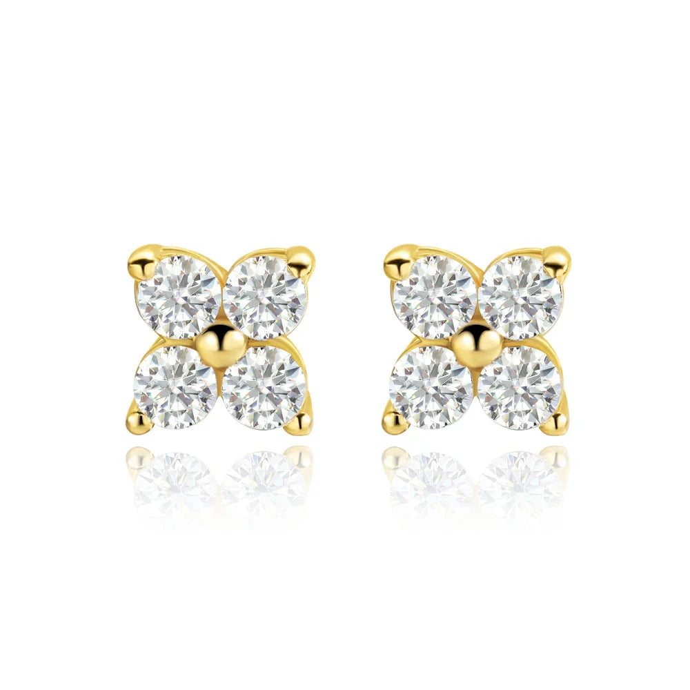 100% 925 Sterling Silver 0.1ct 3mm Moissanite Stud Earrings For Women 18K Gold Plated Sparkling Wedding Party Fine Jewelry