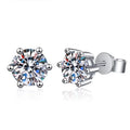 Moissanite Stud Earrings 14K White Gold Plated Sterling Silver D VVS1 Lab Diamond 6 Claws Round Ear Studs For Women