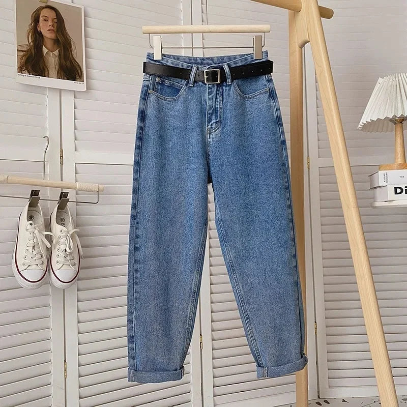 بنطلون جينز نسائي صيفي بقصة فضفاضة وخصر عالٍ