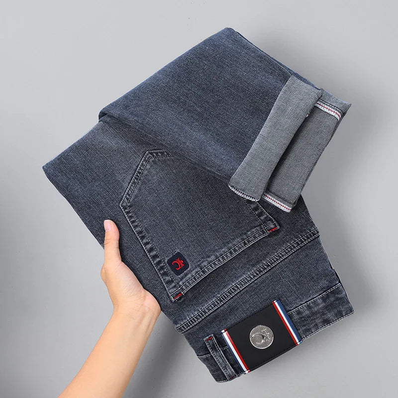 2026 New Men's Slim Fit Straight Leg Jeans European Style Versatile Business Casual Stretchy Long Pants