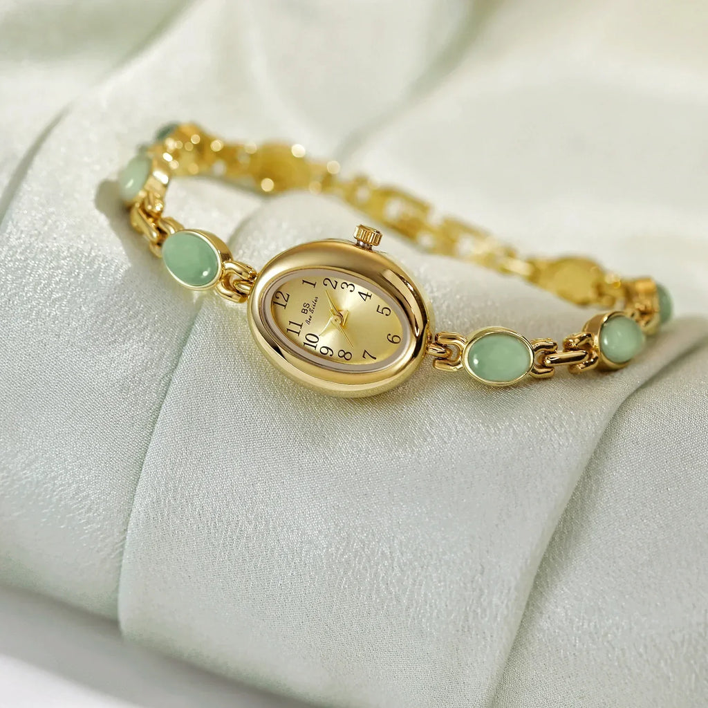 2026 Women quartz Watch Luxury Brand Retro Natural Dongling Stone Hotan Jade Waterproof Ladies Advanced Chain Wristwatches gift