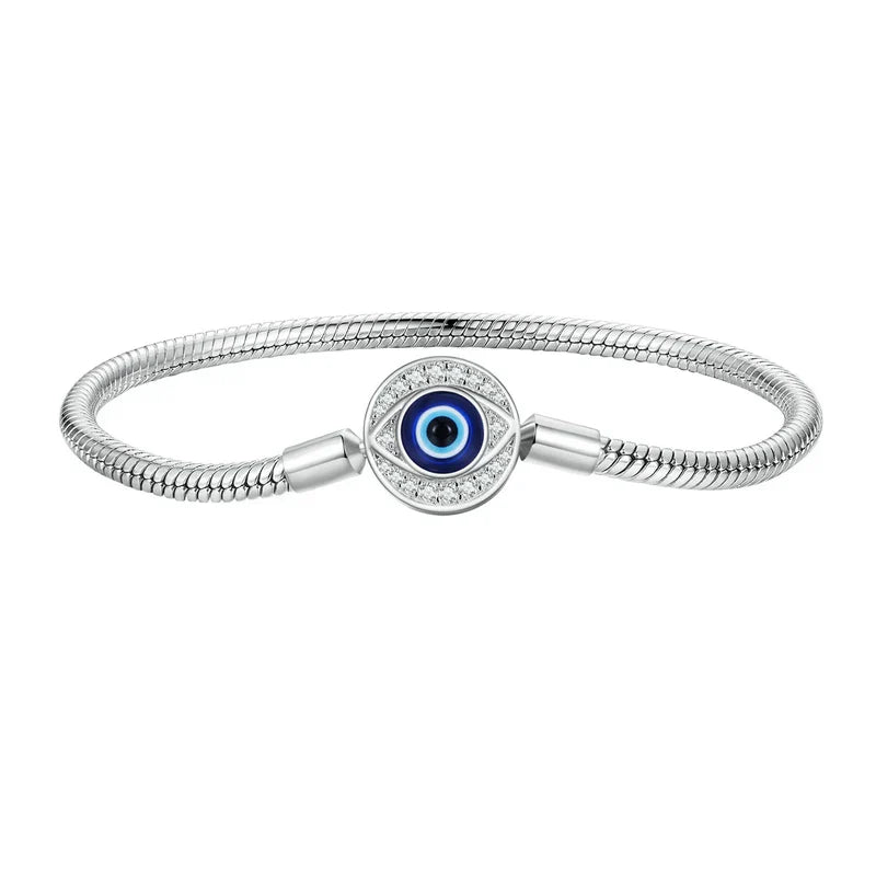 925 Sterling Silver Zircon Rose Buckle Bracelet Snake Chain for Women Bead Charm DIY Chic Jewelry Gift BSB096