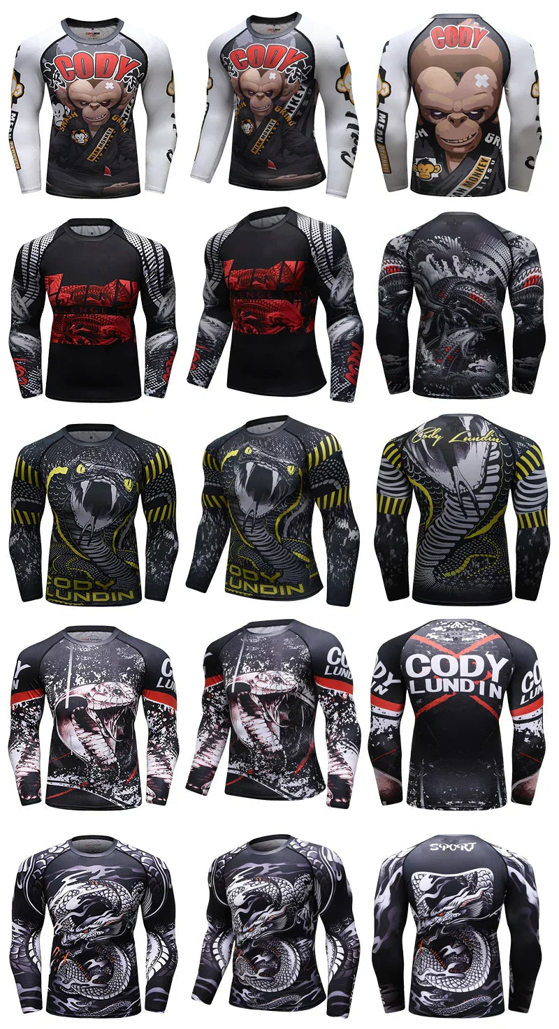 Popular Beach Surf Wear Short Sets For jiu jitsu Bjj No Gi Rashguard+Grappling Shorts Cool Westling stretchy Running Gym Clothes