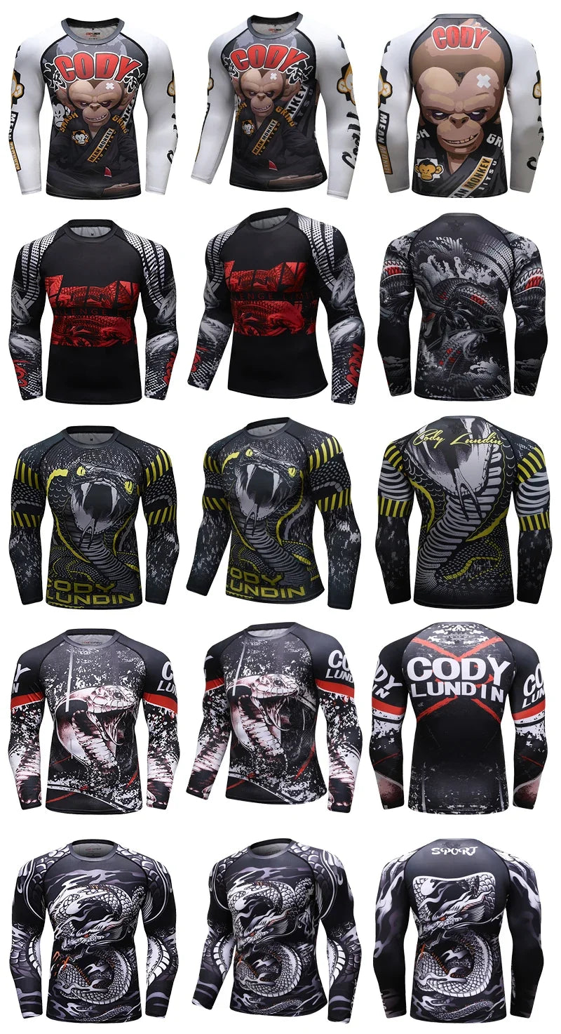 UV Sun Protection Sports Rash Guard With Snake Print Masculine jiu jitsu Bjj Rashguard No Gi MMA Clothes Compression Sweatshirts