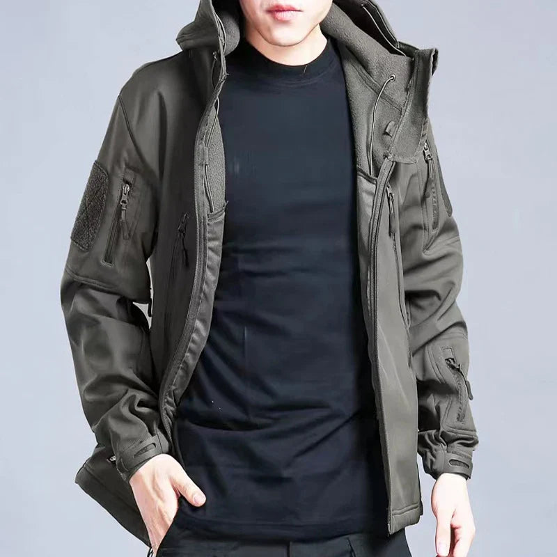 Men's Autumn Winter SoftShell Fleece Jackets Male Hood Windproof Coat Fishing Hiking Camping Climbing Skiing Warm Pants Trousers