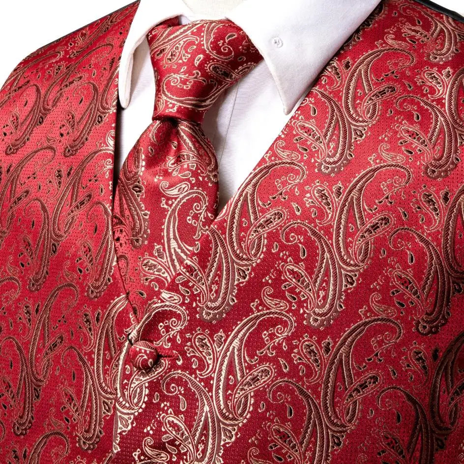 Fashion Silk Vest For Men Classic Gold Champane Yellow Waistcoat Jacket Tie Hankerchief Cufflinks Sets Dress Suit Wedding Hi-Tie
