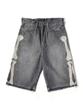 Retro Denim Shorts Y2k Casual Embroidered Bone Denim Shorts