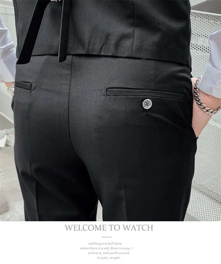 Solid Color Suit Men's Fashionable Gentleman Business Banquet Korean-style Formal Dress Casual Wedding (Blazer+Vest+Trousers)