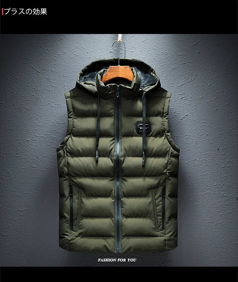 New Hooded Casual Vest Jacket for Men Autumn Winter Warm Sleeveless Jacket Fashion Comfortabel Zipper Waistcoat Plus Size M-6XL