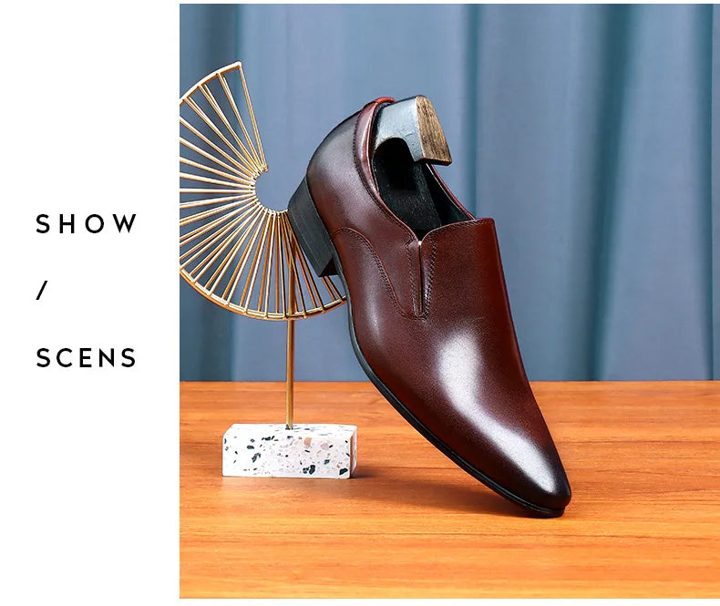 Top Layer Cowhide Shoes Men's Shoes Genuine Leather Business Dress Shoes Men British Pointed Toe Formal Slip-On Shoes