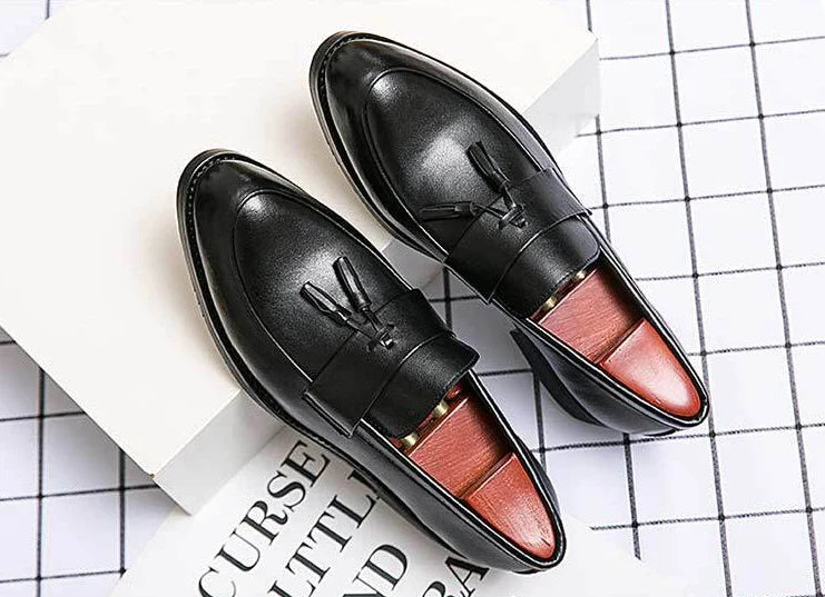 With Tassels Loafers Office Leather Shoes for Men Platform Thick Sole Pointed Toe Man Casual Shoe High Quality Fashion Elegant