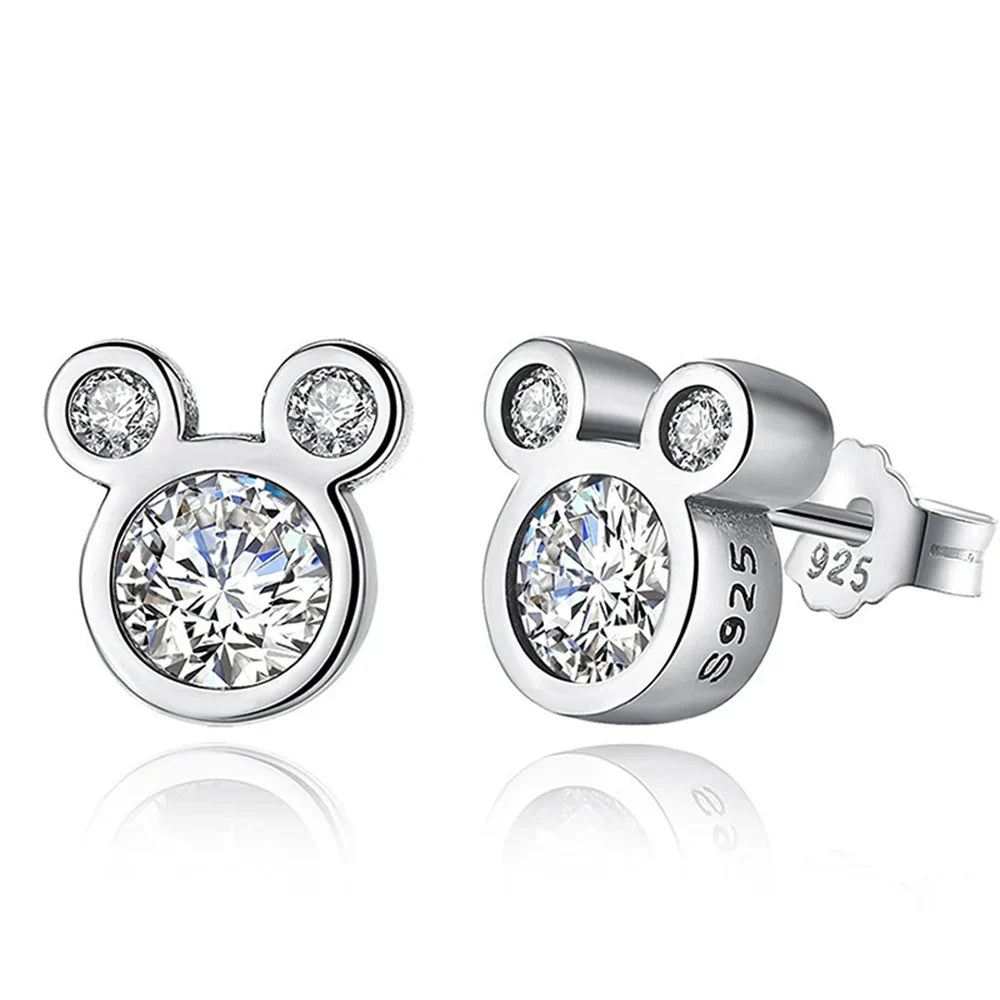 Hot Selling 925 Sterling Silver Cute Dazzling Mouse Cartoon Stud Earrings For Women Girl Authentic Original Jewelry Gift