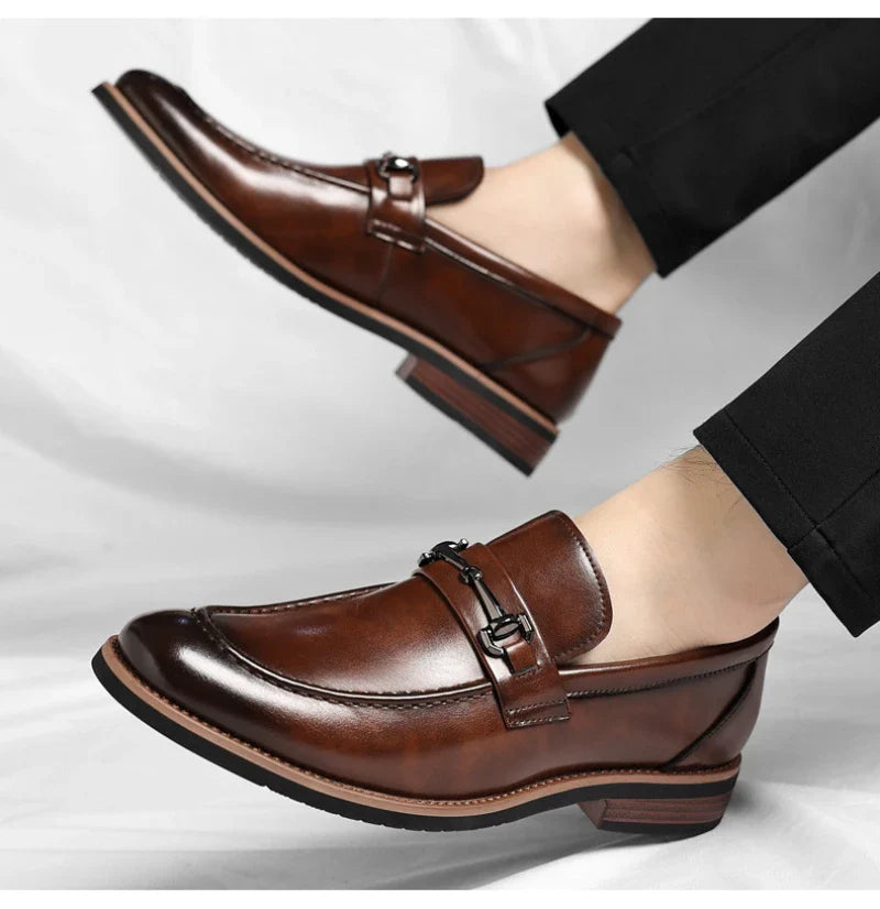 Mens Brown Burnished Genuine Leather Horsebit Loafers Slip On Formal Business Office Wedding Groom Daily Wear Shoes Simple New